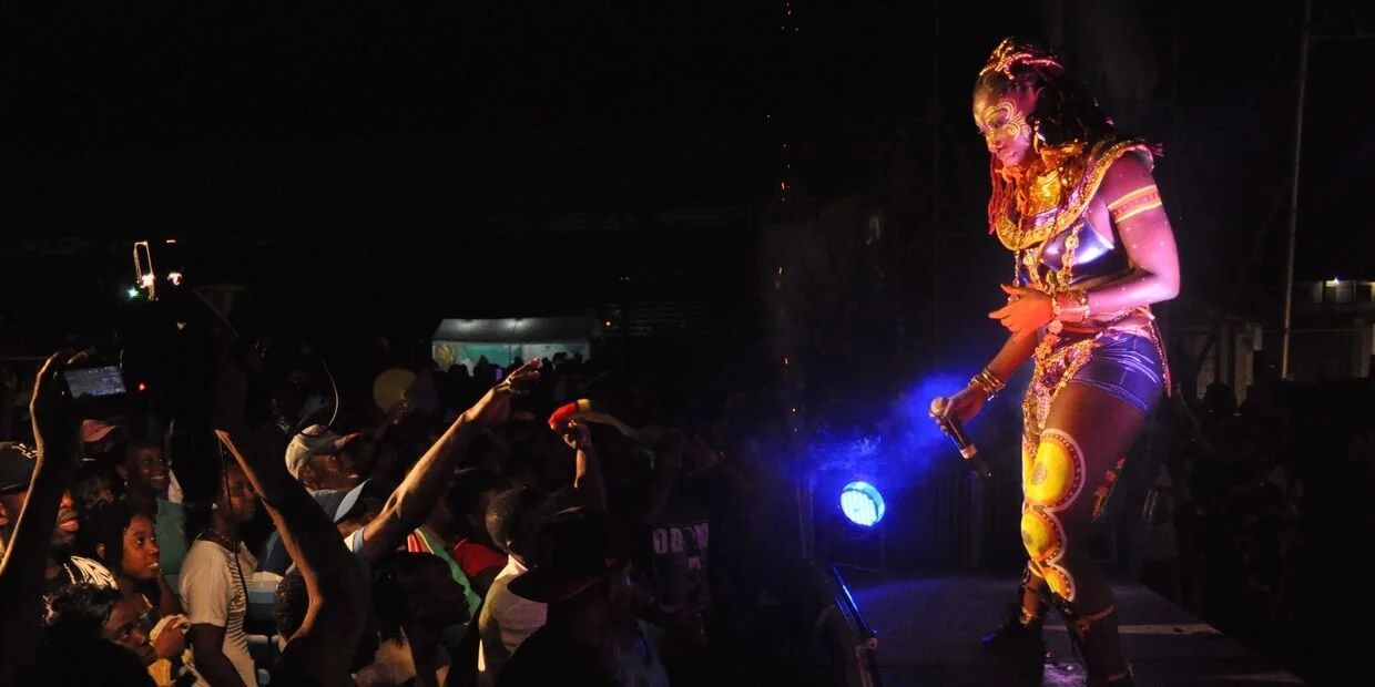 Melissa “Vanilla” Roberts performing for Guyanese fans