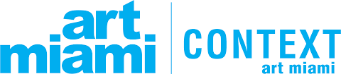 Logo for Art Miami, featuring blue text 'art miami' with 'CONTEXT' in larger blue font and 'art miami' in smaller font.