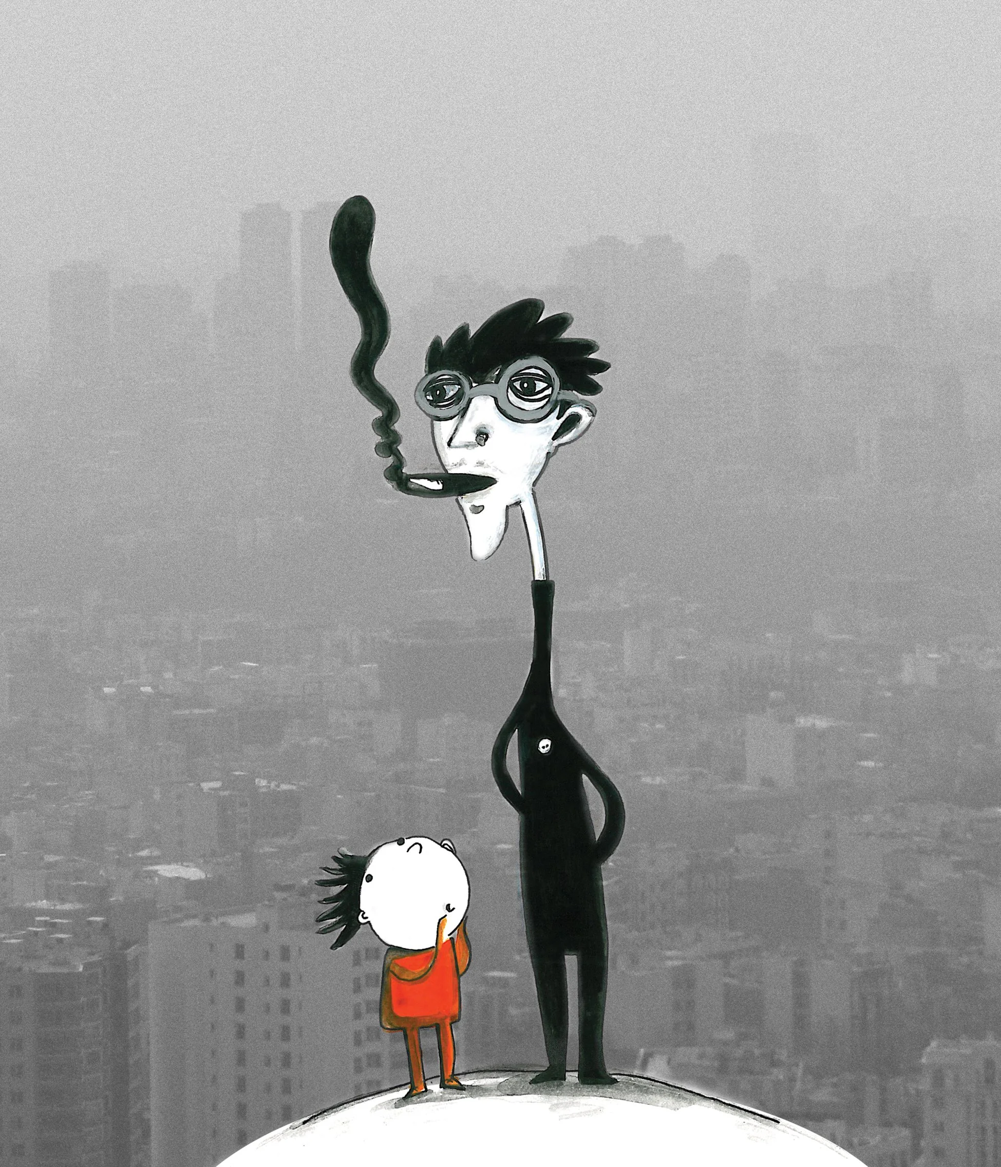 Air Pollution written by Mahmoud Barabadi and published by the Cultural Research Office. Illustration by Ayrin Gharibpour