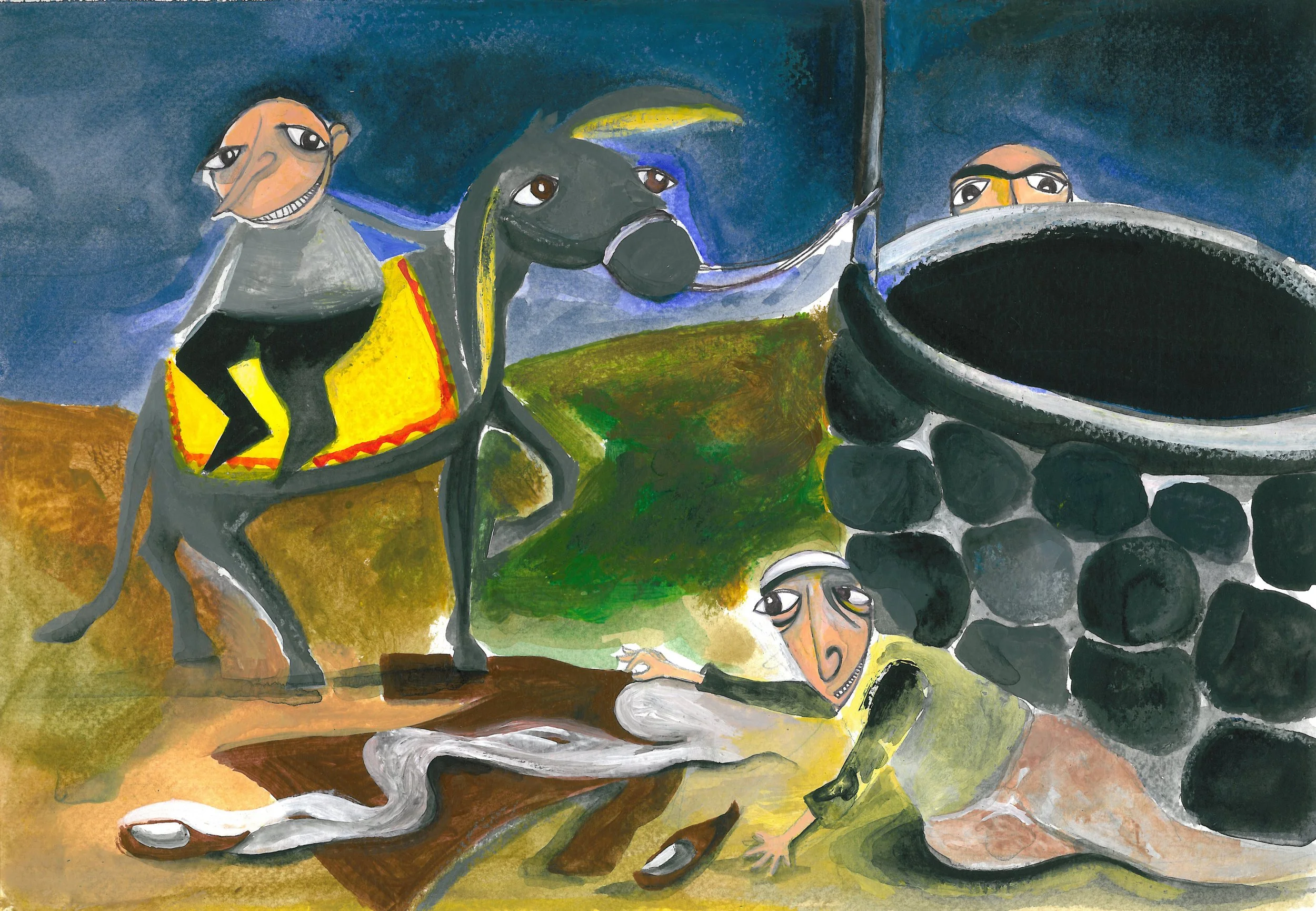 Collection of hand-drawn and painted illustrations, created using acrylic, Ecoline, and gouache paints