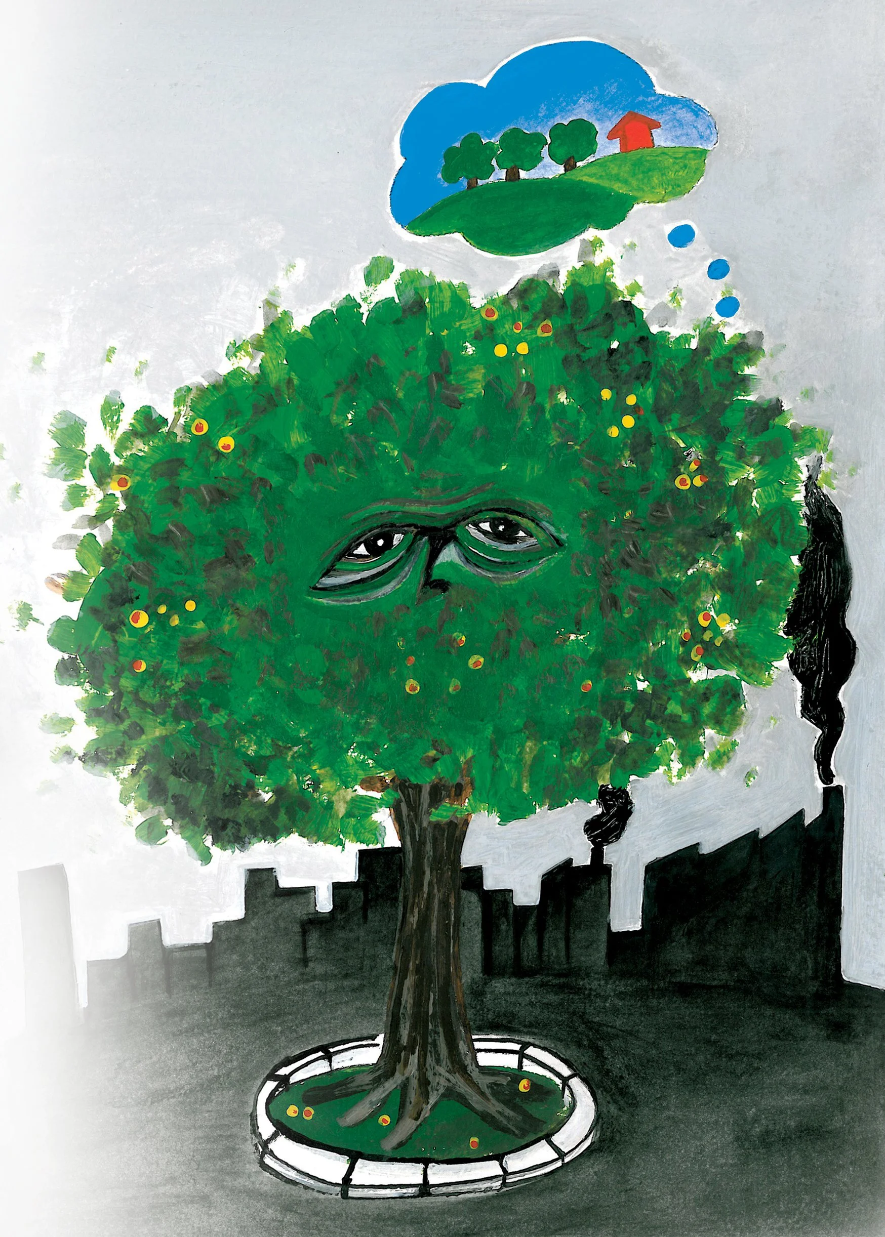 Air Pollution written by Mahmoud Barabadi and published by the Cultural Research Office. Illustration by Ayrin Gharibpour