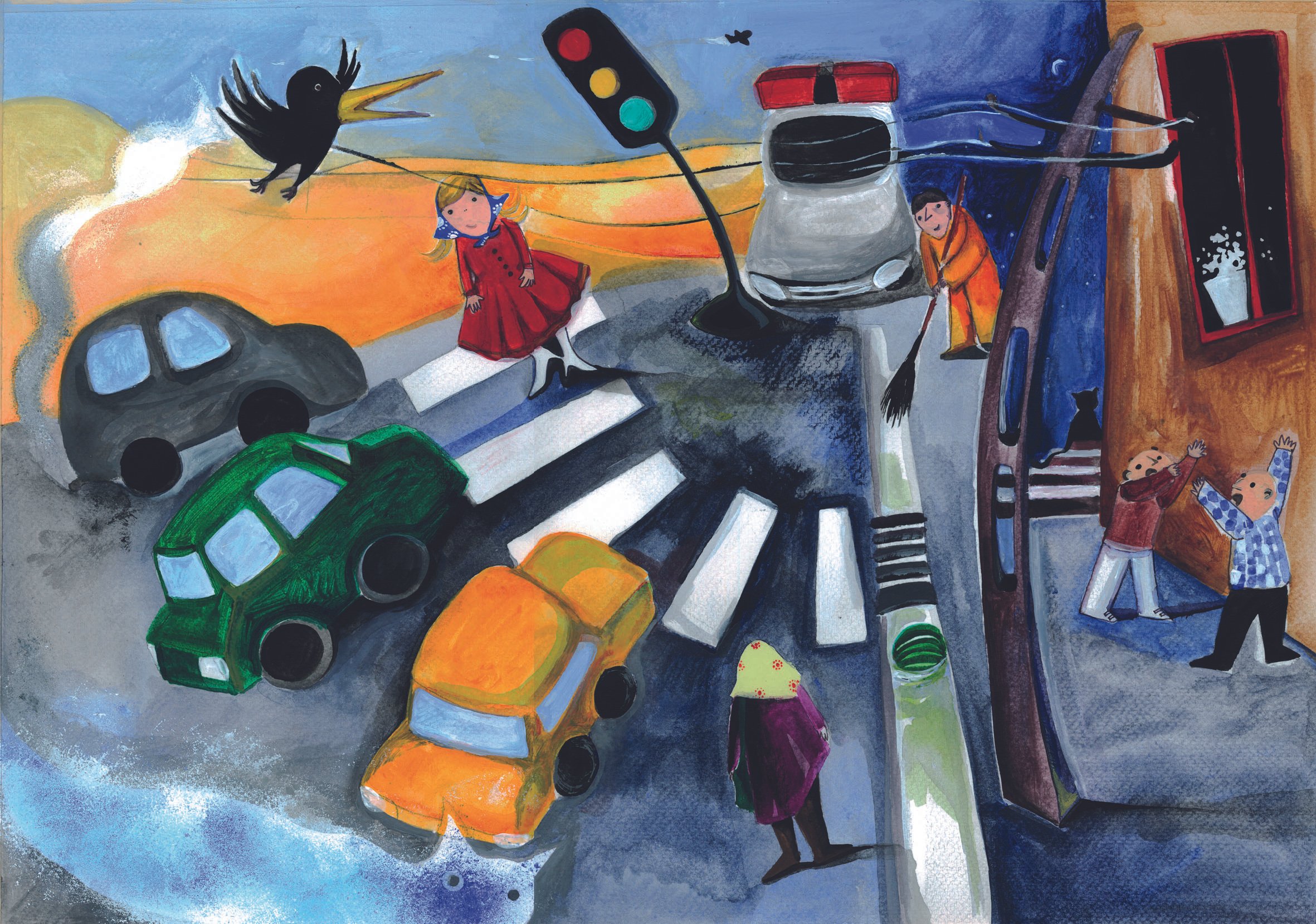 Collection of hand-drawn and painted illustrations, created using acrylic, Ecoline, and gouache paints