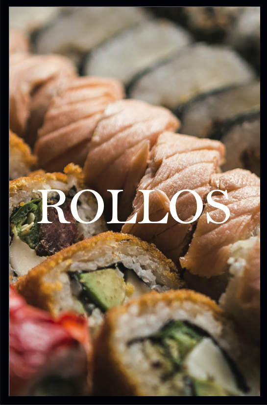 Variedad de rollos de sushi con diferentes ingredientes como aguacate, pescado y verduras.