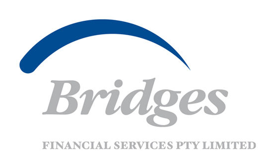 Logo of Bridges Financial Services PTY Limited with a blue arc and gray text.