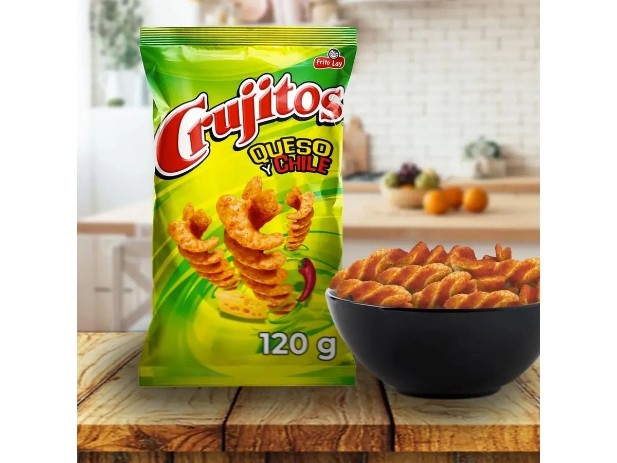 Crujitos Frito Lay, Cheese & Chili Flavor Snack, 120g Bag