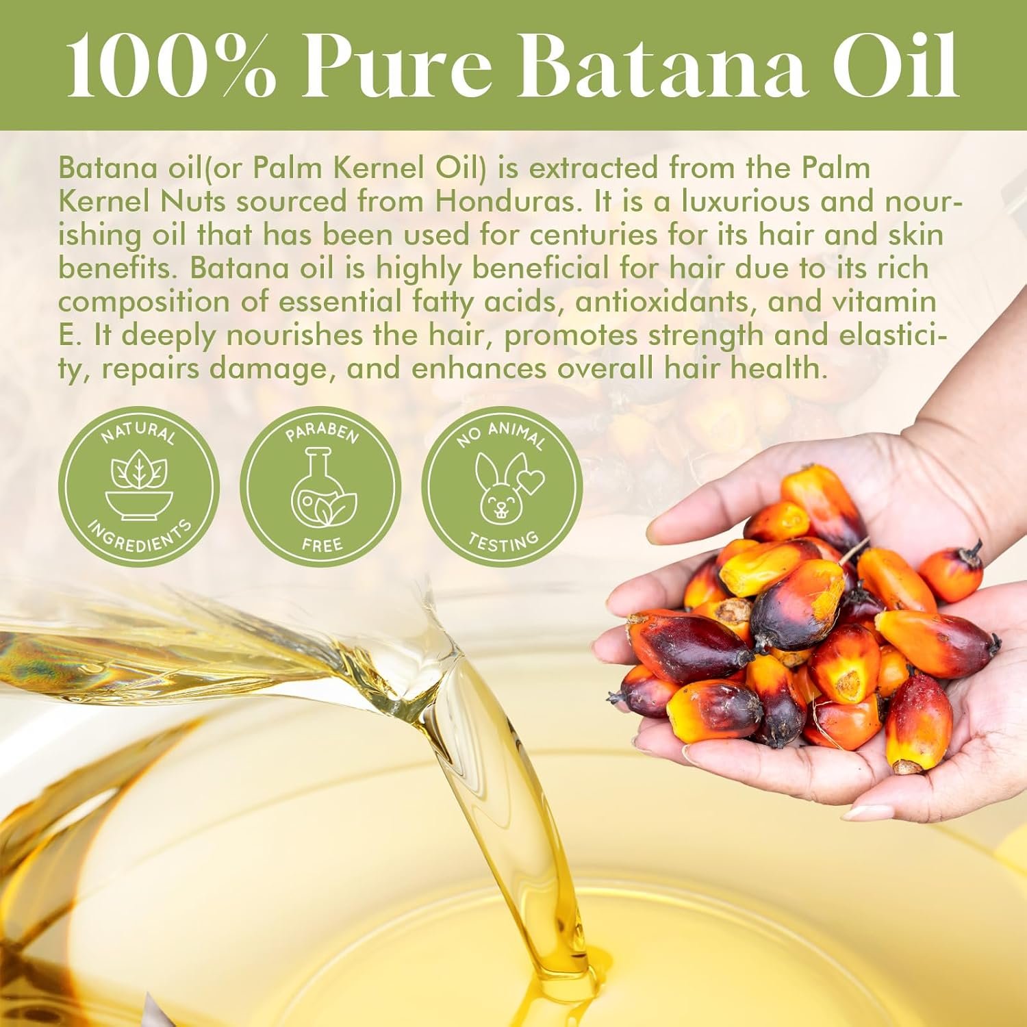 Batana Oil for Hair, Eyelashes, Eyebrows & Skin – 100% Natural – 60ml