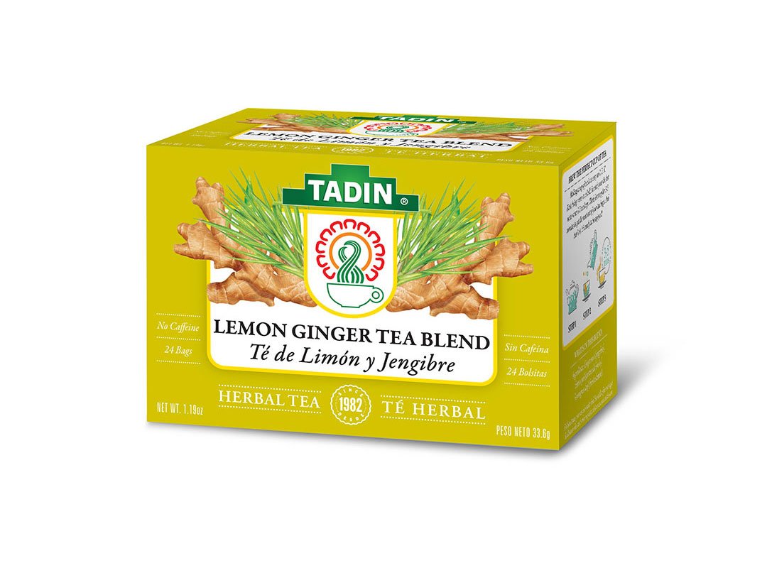 Tadin Lemon Ginger Tea, Caffeine-Free Herbal Tea, 24 Tea Bags