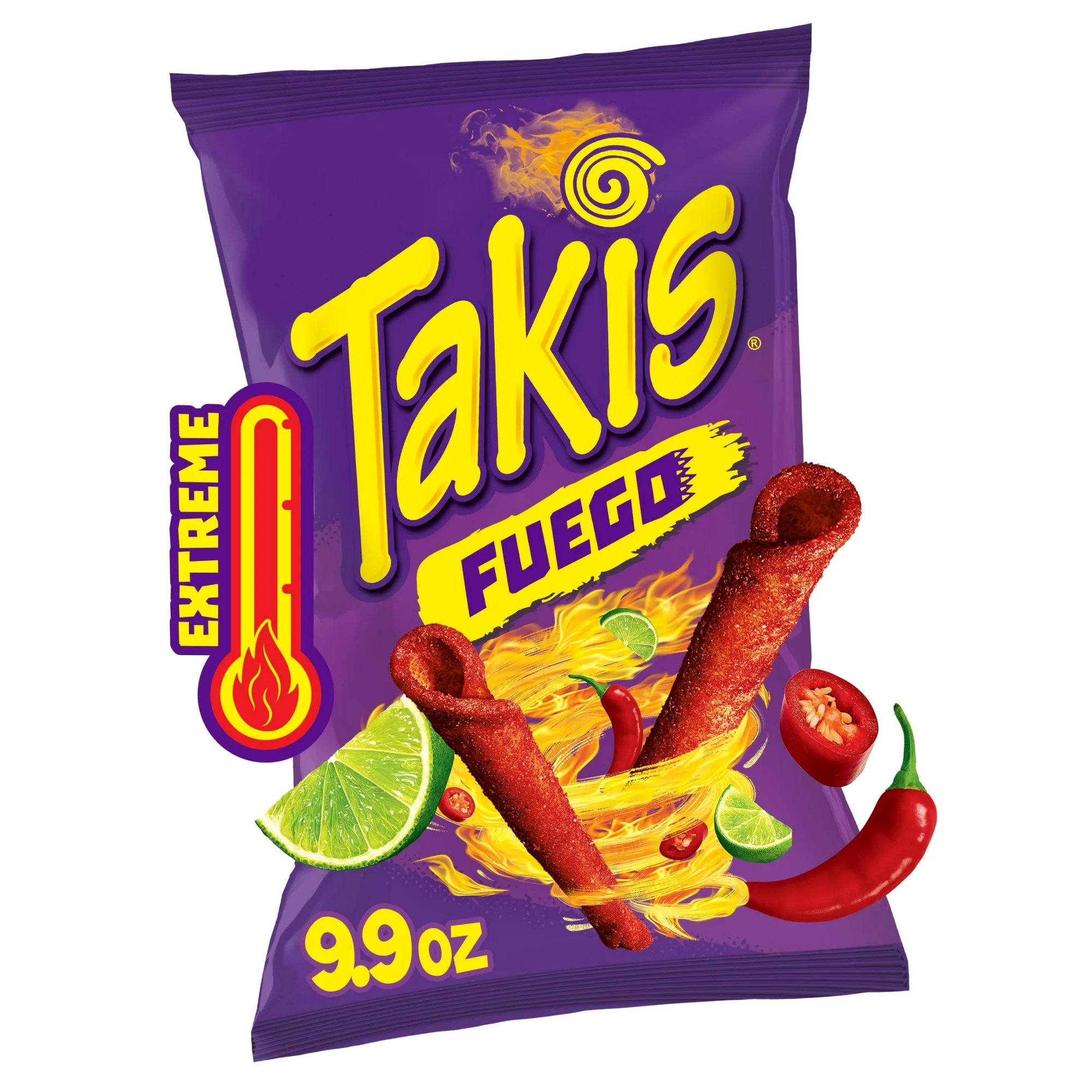 Takis Fuego Rolled Tortilla Chips, Hot Chili Pepper & Lime, 9.9 oz Sharing Size Bag
