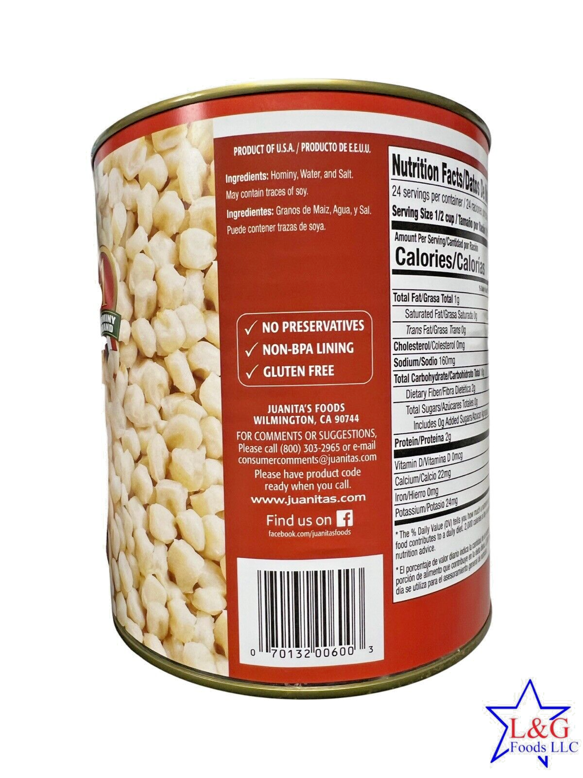 Juanita’s Mexican Style Hominy – Maíz Estilo Mexicano, 6 lb Can