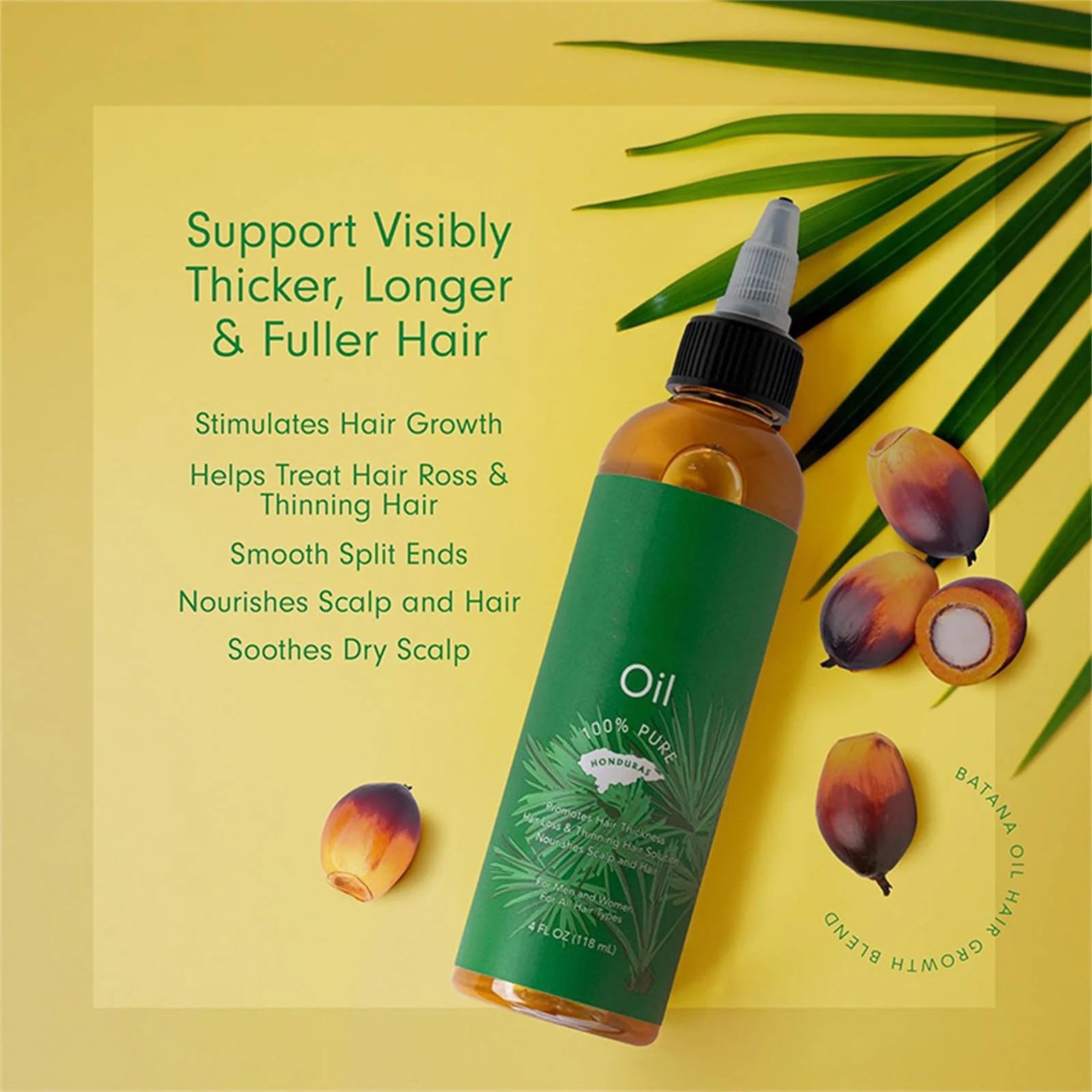 Batana Oil for Hair Growth – 100% Pure & Organic | 4 fl oz | Natural Hair Growth & Deep Conditioning Oil for Damaged Hair, Eyelashes, Eyebrows & Skin