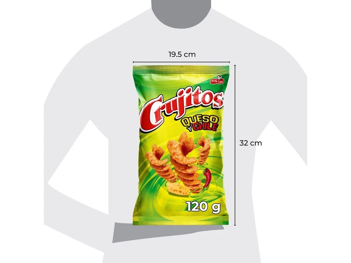 Crujitos Frito Lay, Cheese & Chili Flavor Snack, 120g Bag