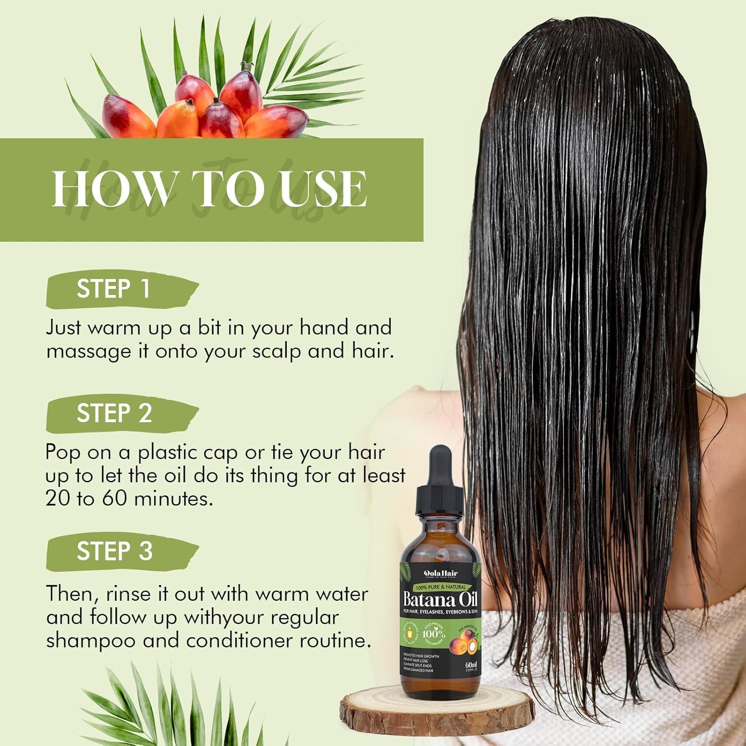 Batana Oil for Hair, Eyelashes, Eyebrows & Skin – 100% Natural – 60ml