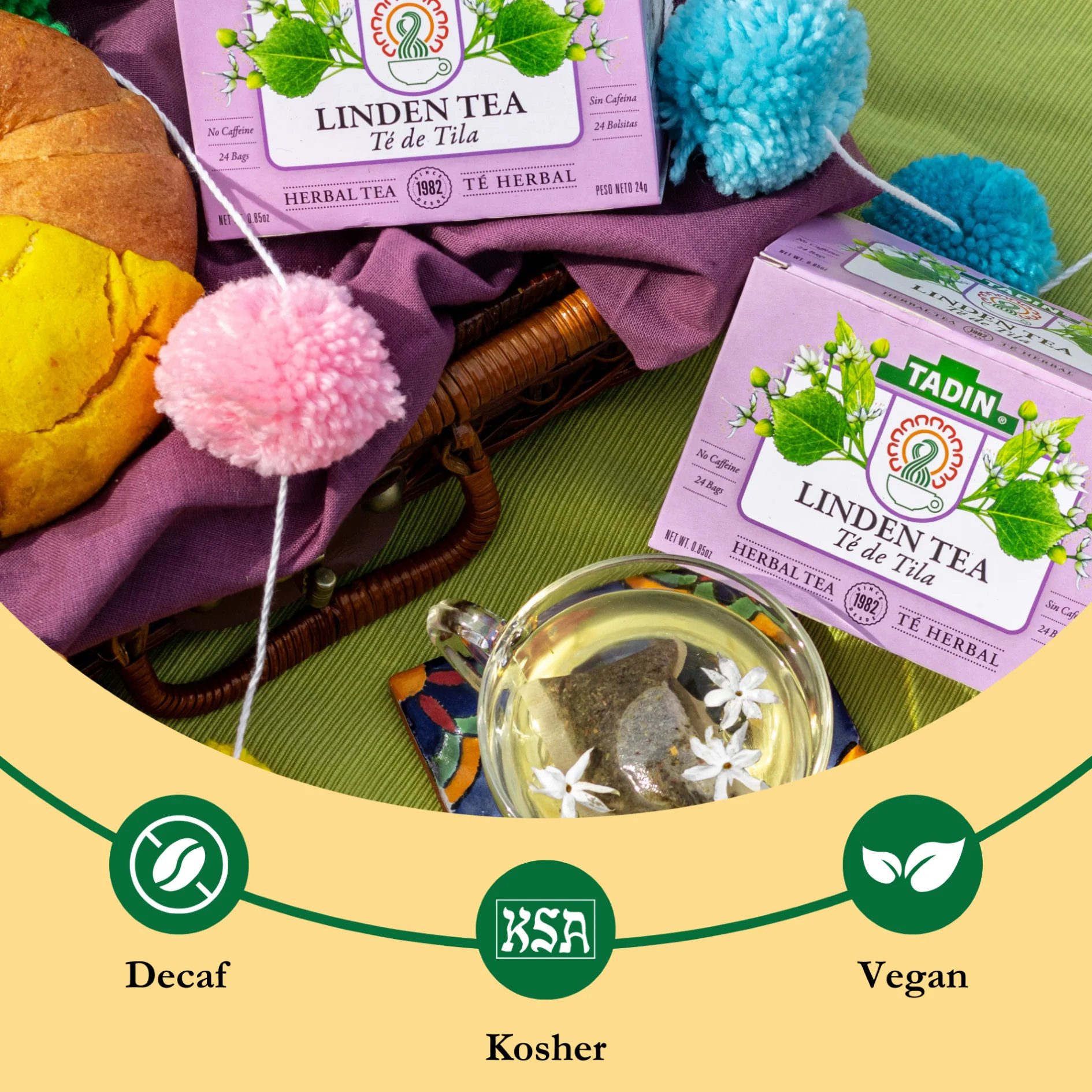 Tadin Linden Tea, Herbal Tea, Caffeine-Free, 24 Tea Bags