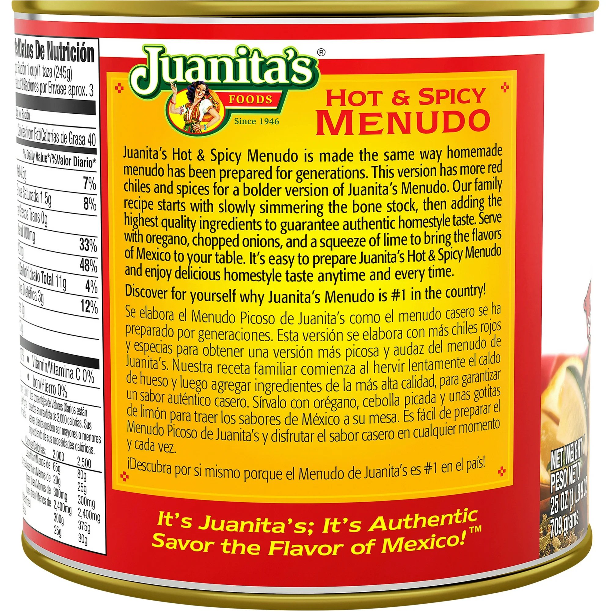 Juanita’s Foods Hot & Spicy Menudo Soup, Ready to Serve – 1 lb 9 oz Can