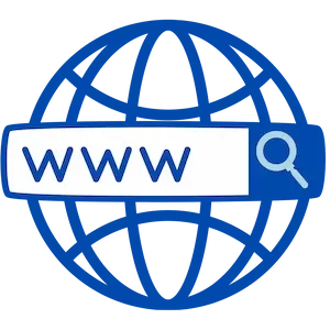 Icon of a blue globe with a white search bar displaying 'WWW' and a magnifying glass, representing internet browsing.