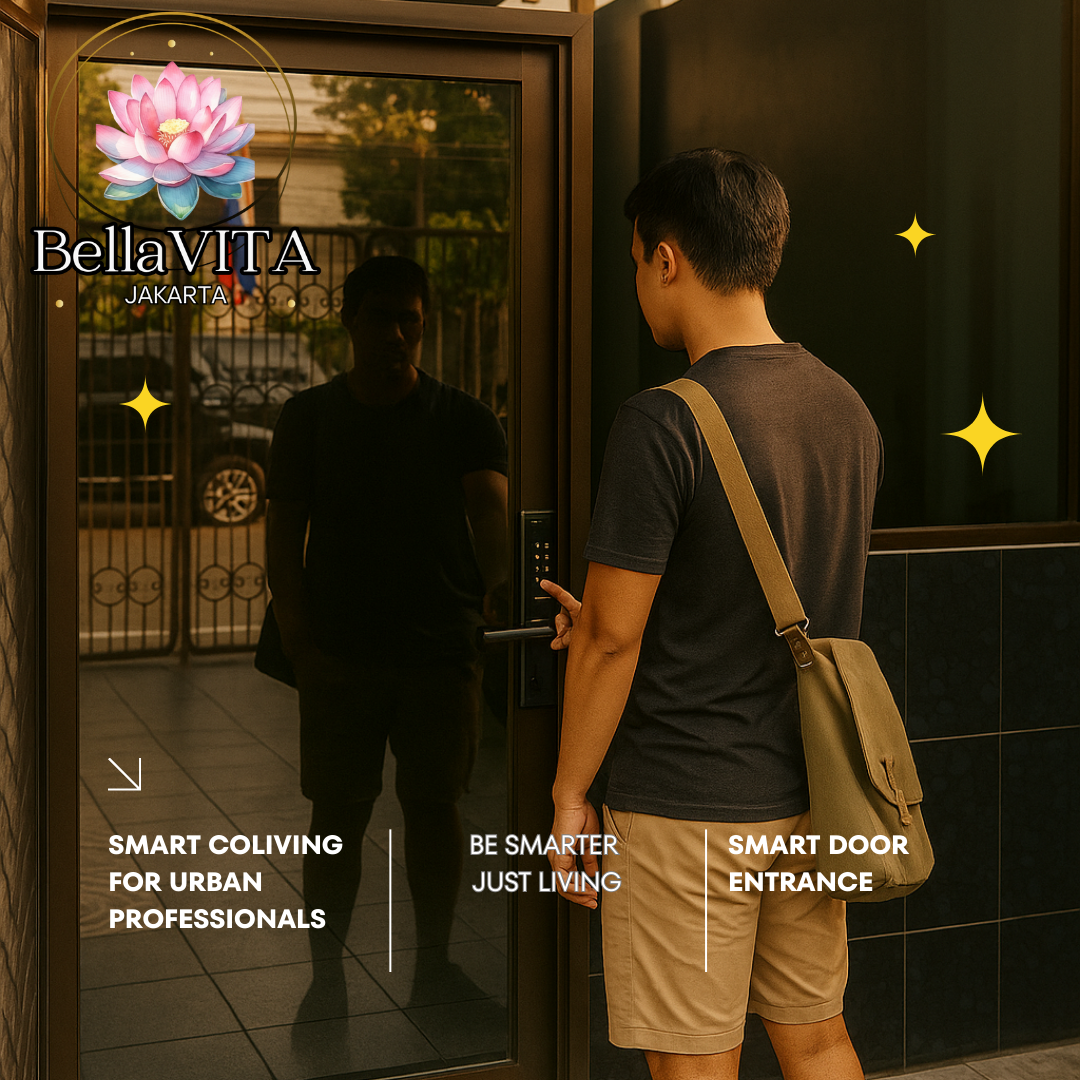 Bella VITA Jakarta Orange smiley face graffiti with 'Stay Safe' text on pavement.