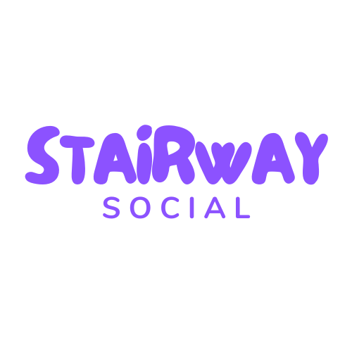 Logo with text 'Stairway Social' in purple.