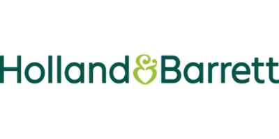 Holland & Barrett logo with green text and ampersand resembling a person with heart symbol underneath.