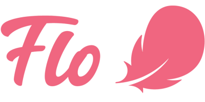 Flo logo with pink feather