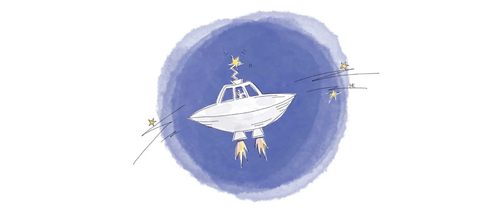 Ein Raumschiff im blauen Himmel als Button für eine PayPal-Spende