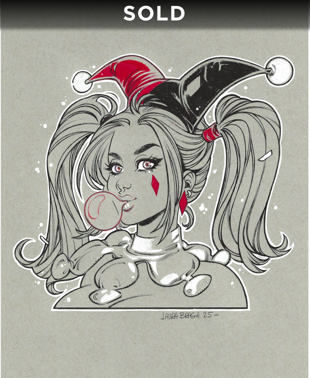 Harley Quinn - Headshot on Toned Tan Paper (Sold)