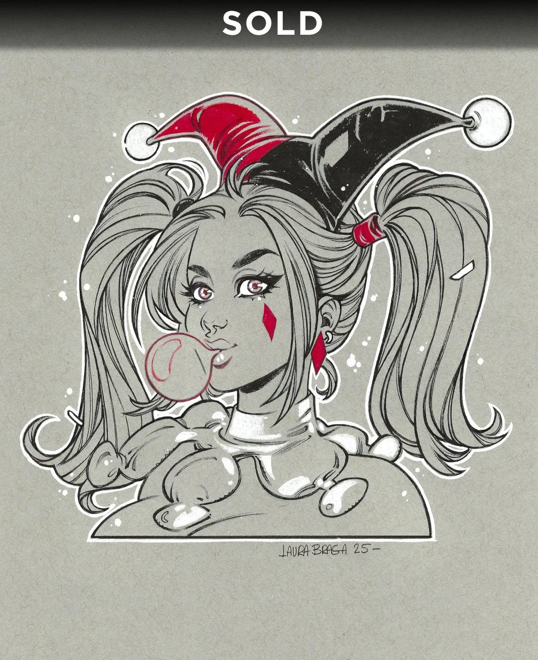 Harley Quinn - Headshot on Toned Tan Paper (Sold)