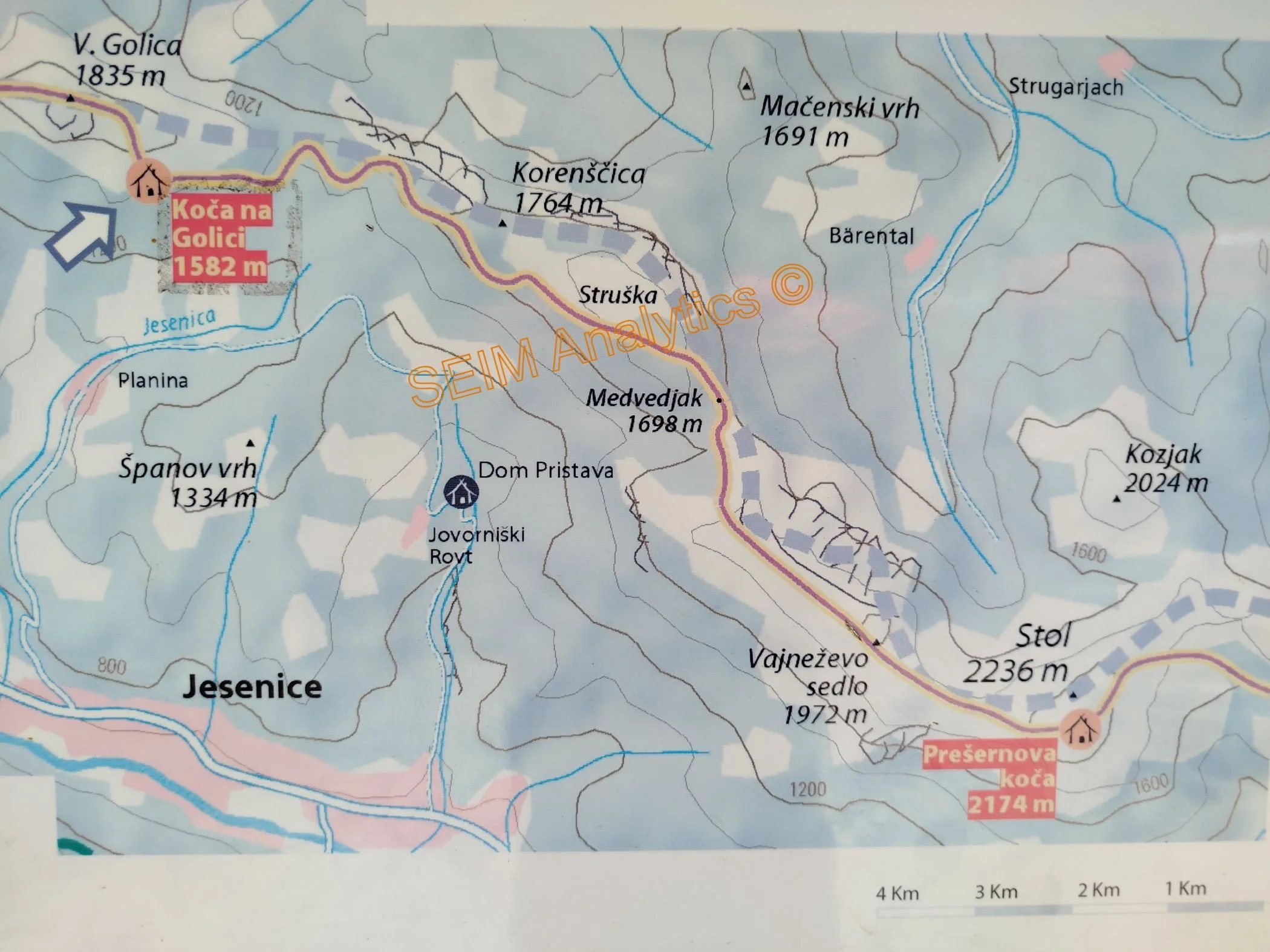 Photos of suggested routes at Kuča na Golici