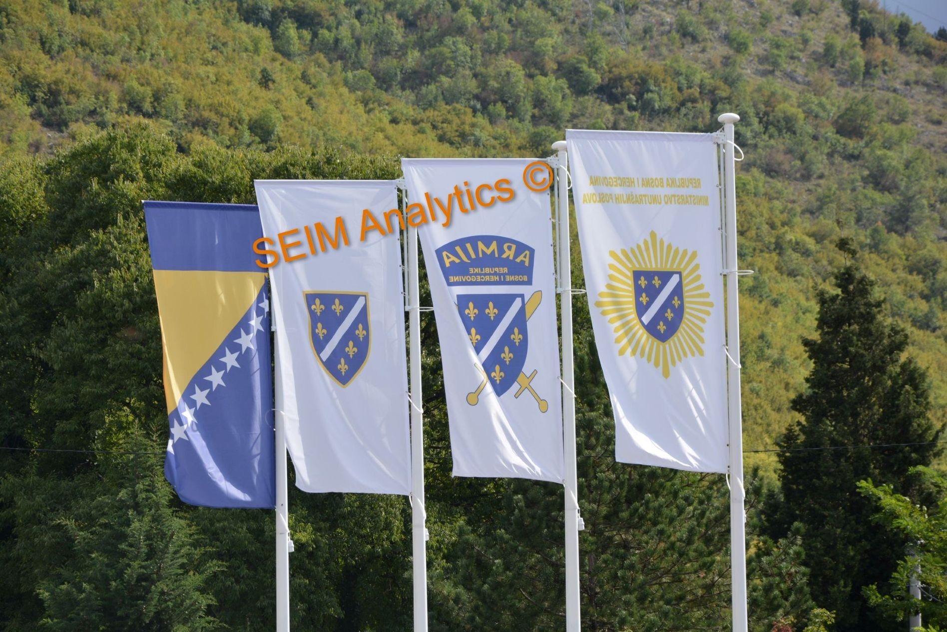 Bosnian flags in Neretva valley.