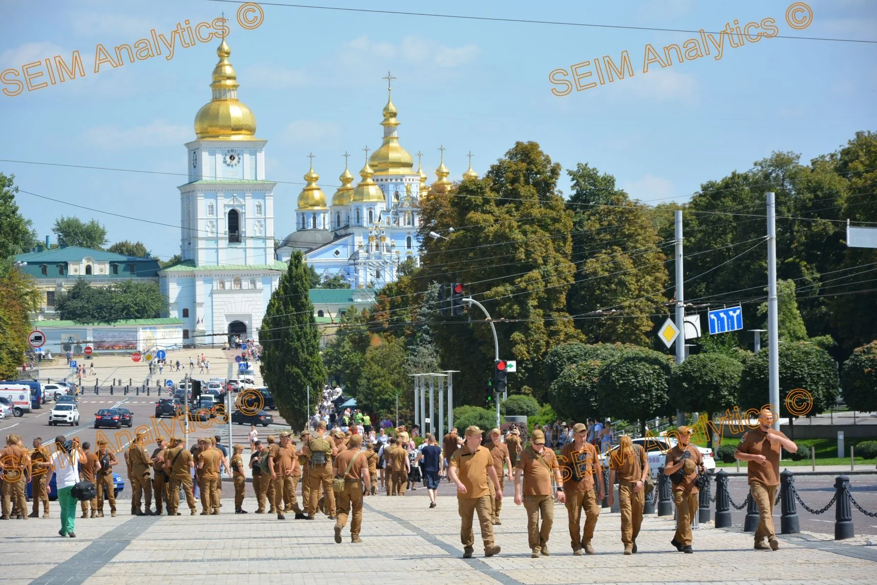 Ukrainian soldiers walking on a national holiday in Kyiv, 2019.