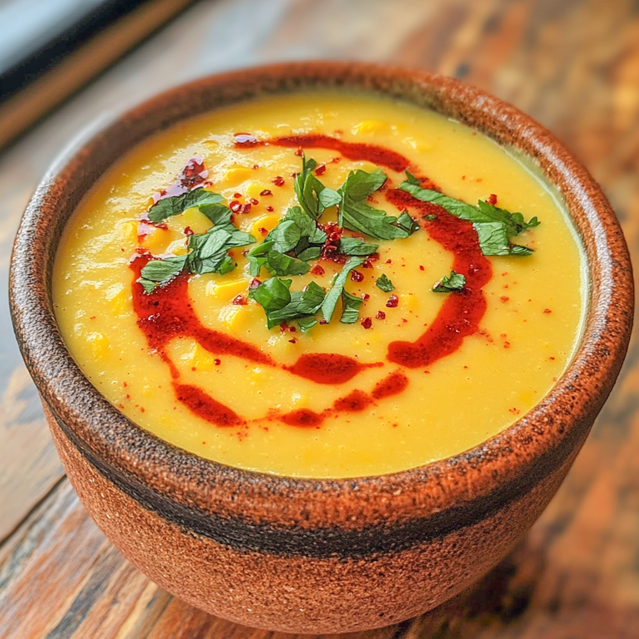 Creamy Corn Soup with Roasted Red Pepper Swirl – Printable Recipe PDF