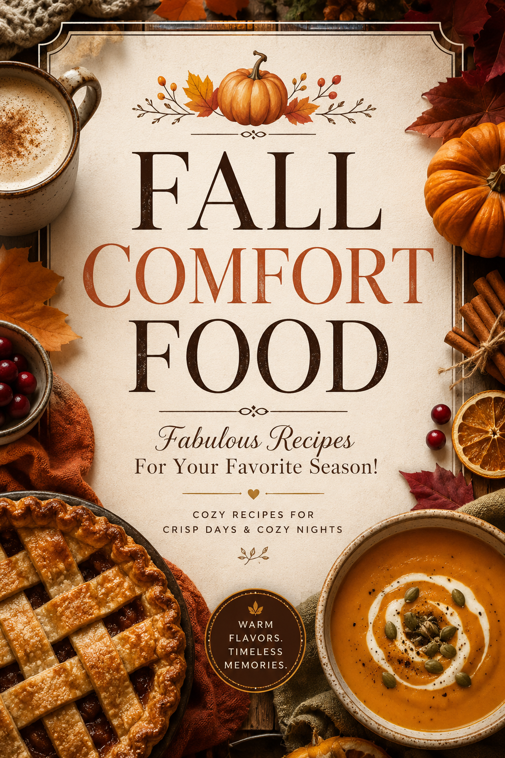 a close up photo of the printed Fall Comfort Food Cookbook