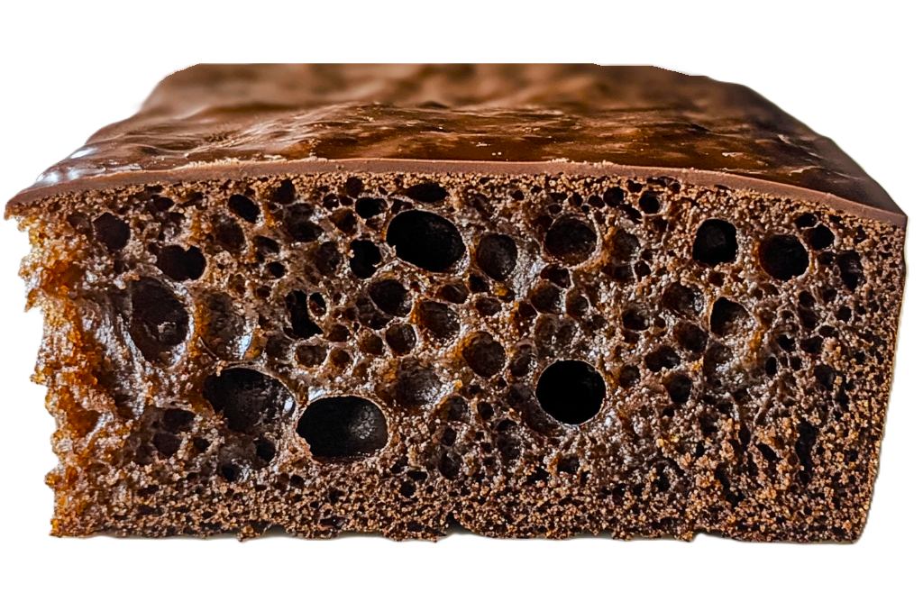 one piece of dark chocolate focaccia bread on a white background
