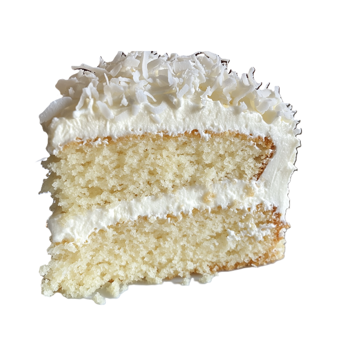 my coconut cream cloud cake sliced on a plate