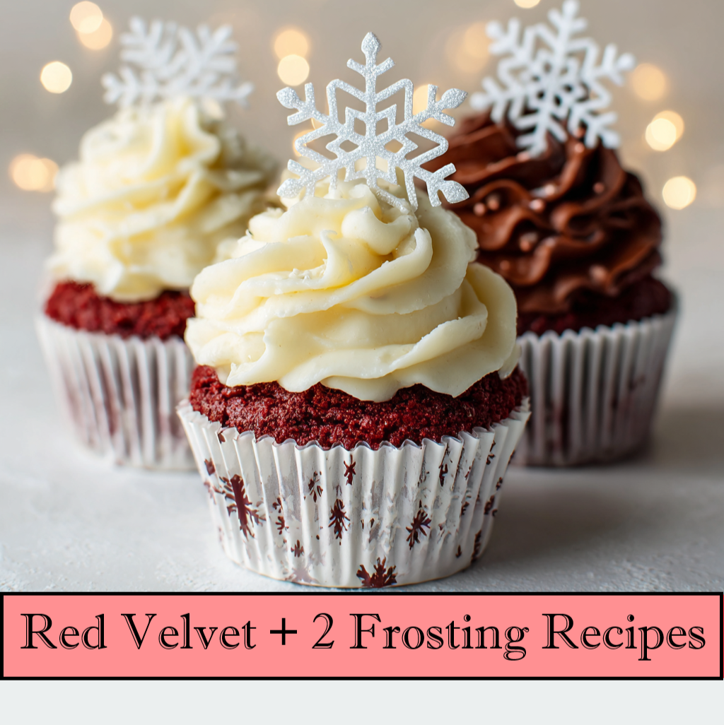Red Velvet Cupcakes with Cream Cheese AND Chocolate Ganache Frosting Options | 3-Recipe Digital Bundle