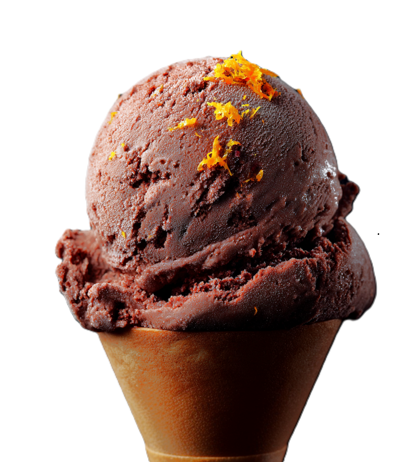 fresh orange chocolate ice cream in a waffle cone