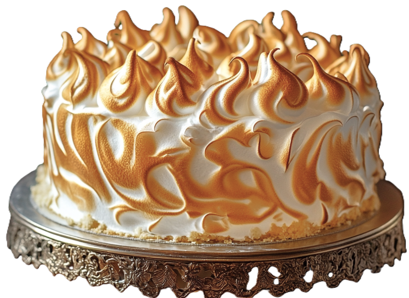 a whole lemon meringue cake with torched flluffy frosting