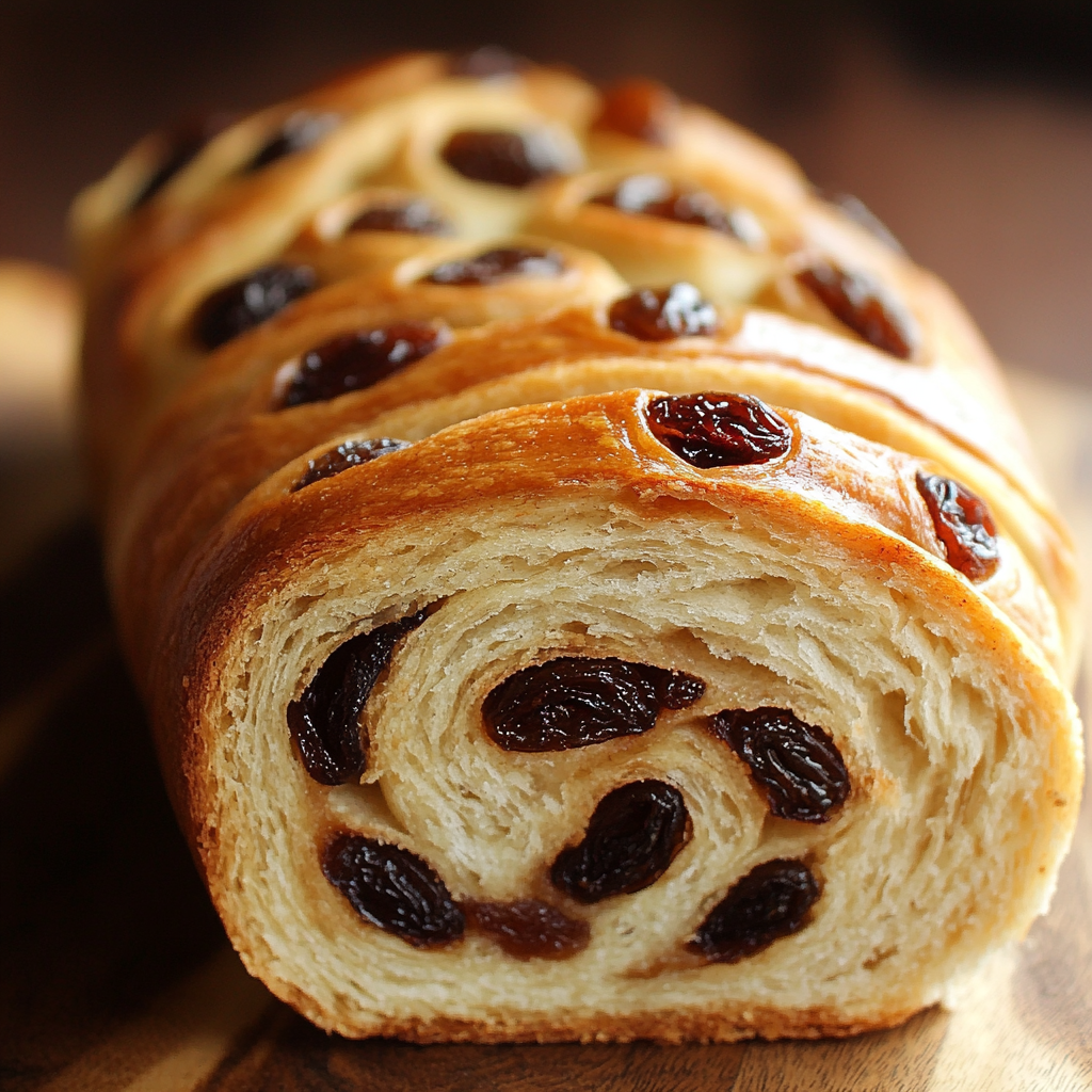 cinnamon raisin bread sliced open with visible swirl of cinnamon, sugar and raisins