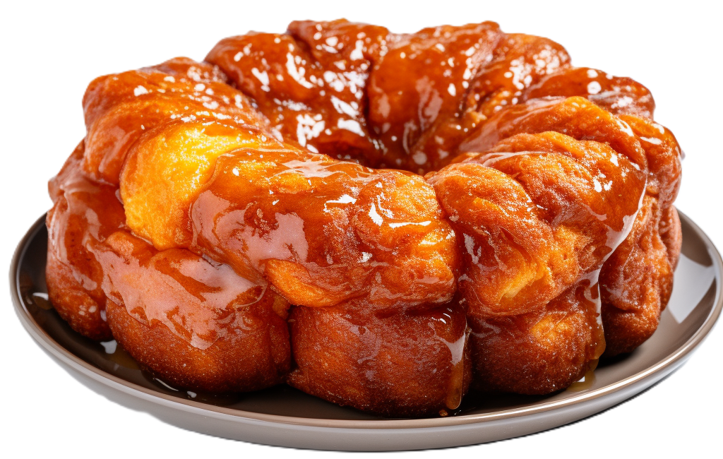 gooey monkey bread hot from the oven, served on a plate with sweet glaze drizzle, ready to eat.