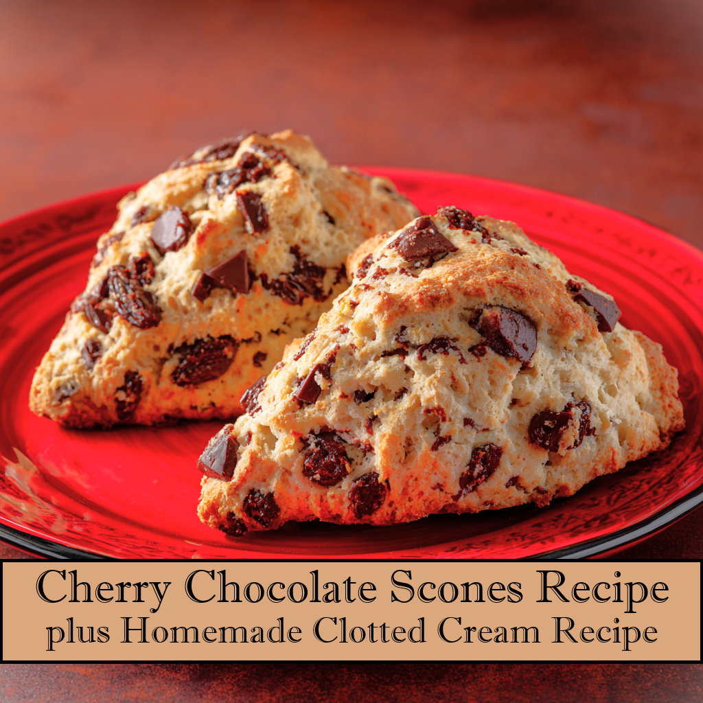 Chocolate Cherry Almond Scones with Clotted Cream – Printable Breakfast Recipe Download