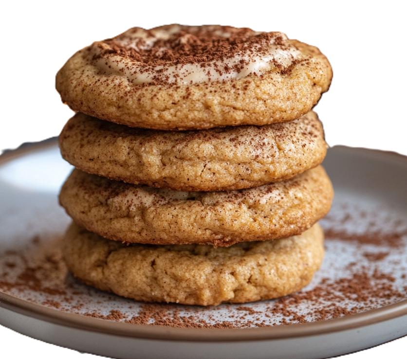 Close-up of a pumpkin cookies topped with coffee icing and a dusting of cinnamon