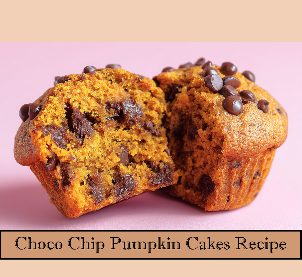 a picture of a pumpkin chocolate chip cupcake cut in half