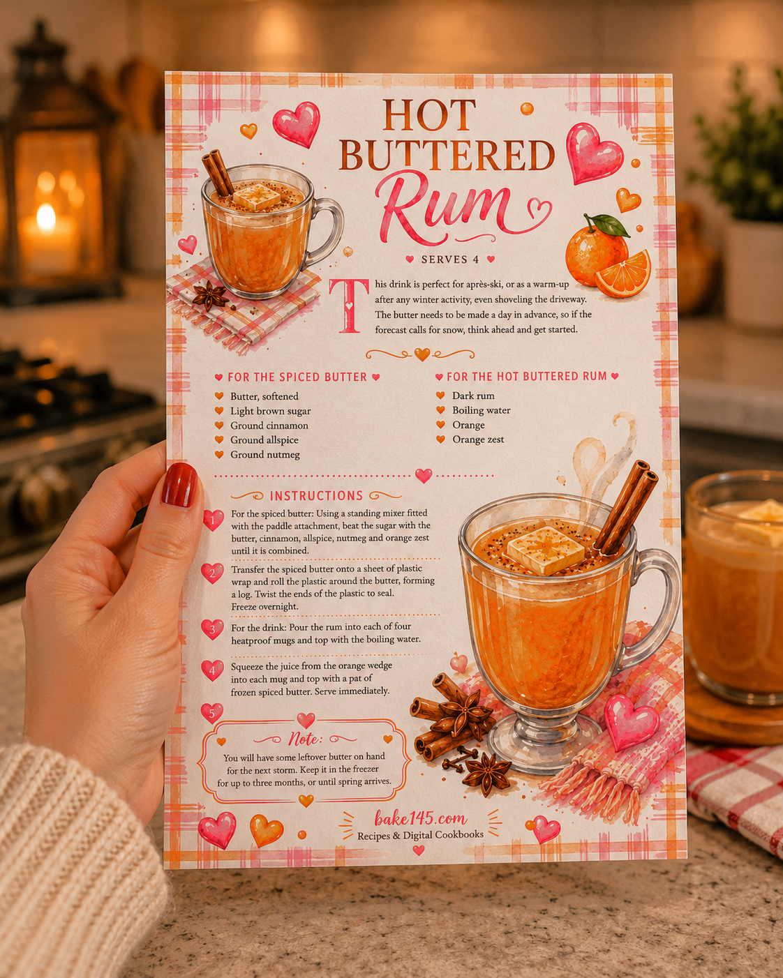 a photo of the hot buttered rum recipe card printed in my kitchen