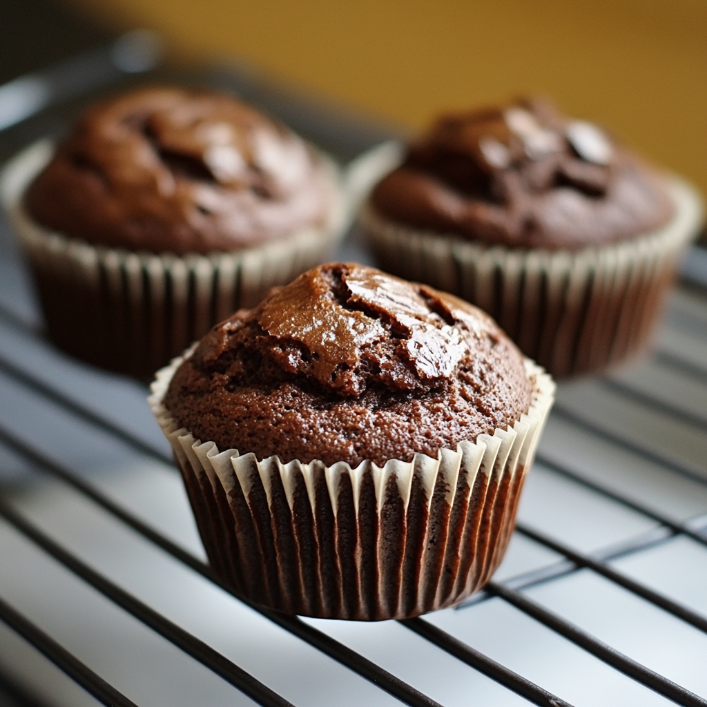 three pumpkin mocha muffins on a wire rack