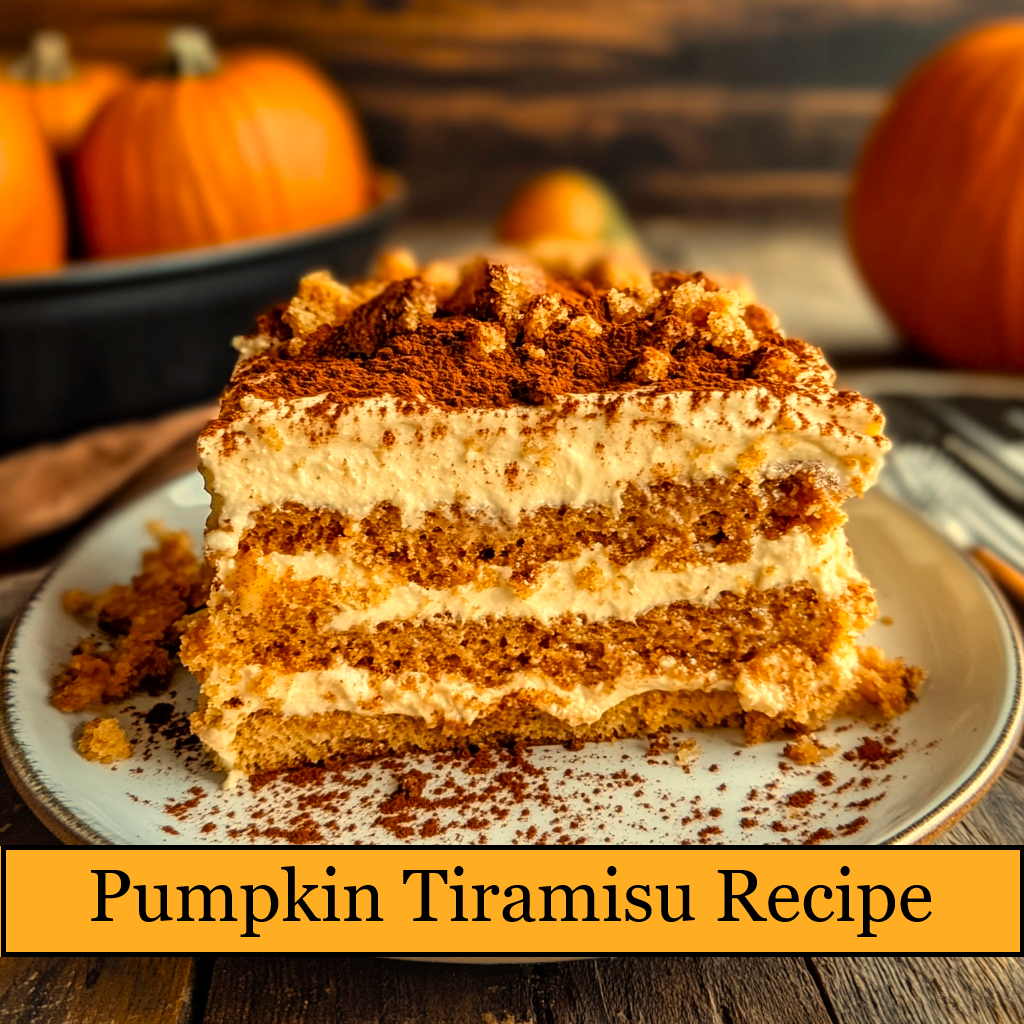 a photo of homemade pumpkin tiramisu served on a plate