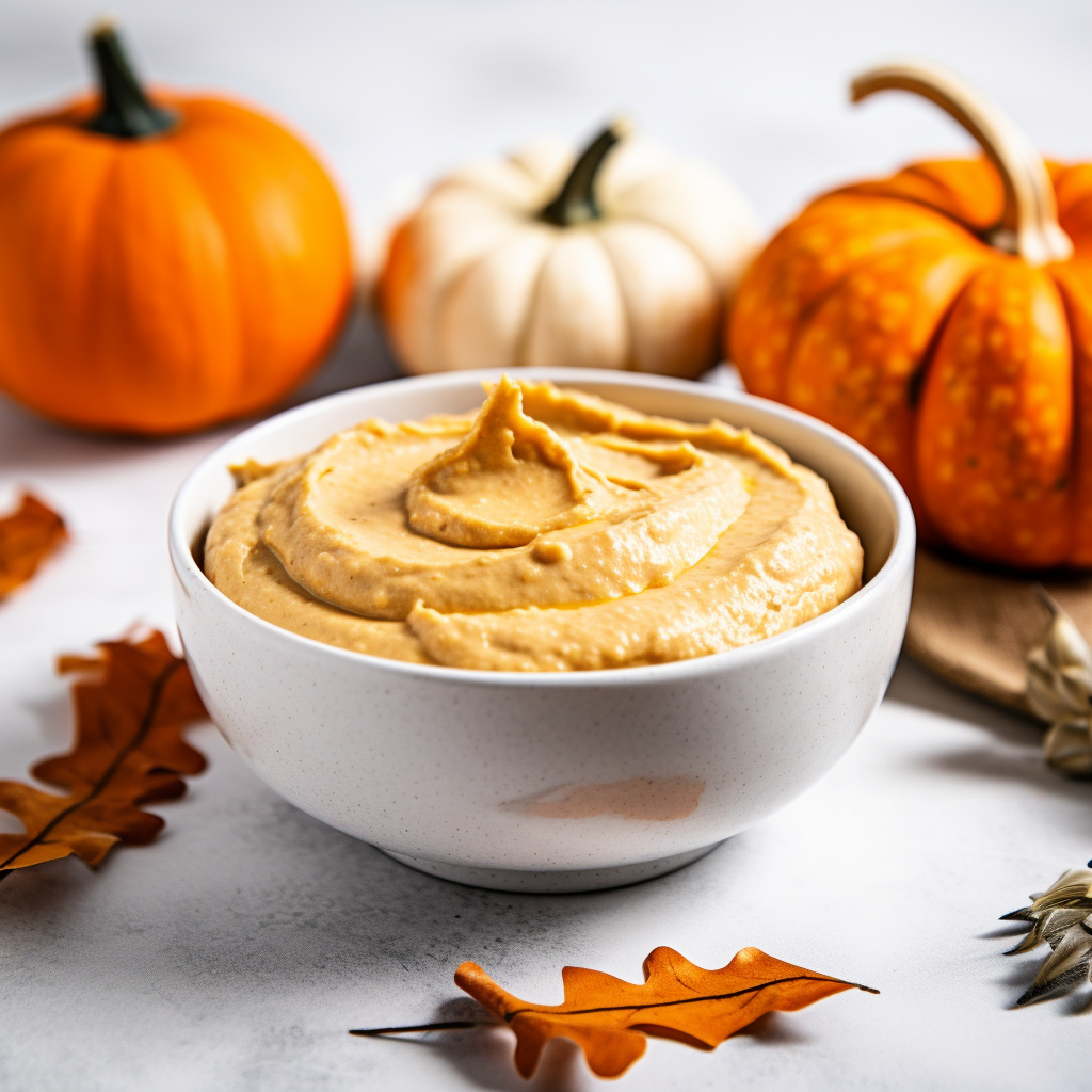 a bowl of homemade whipped pumpkin cheesecake dip next to mini pumpkins
