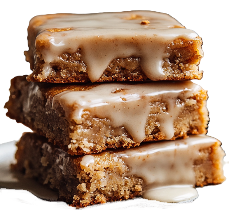 apple blondies cookies with maple glaze dripping down the sides