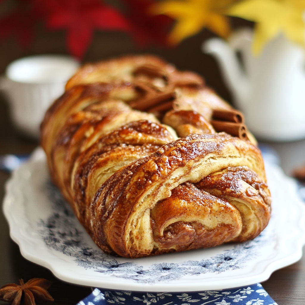 Close-up of spiced apple babka bread slice showing cinnamon apple swirl and golden crust