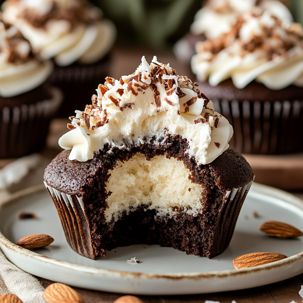 Almond Joy Cupcakes Recipe – Chocolate Coconut Cream Filled | Printable PDF