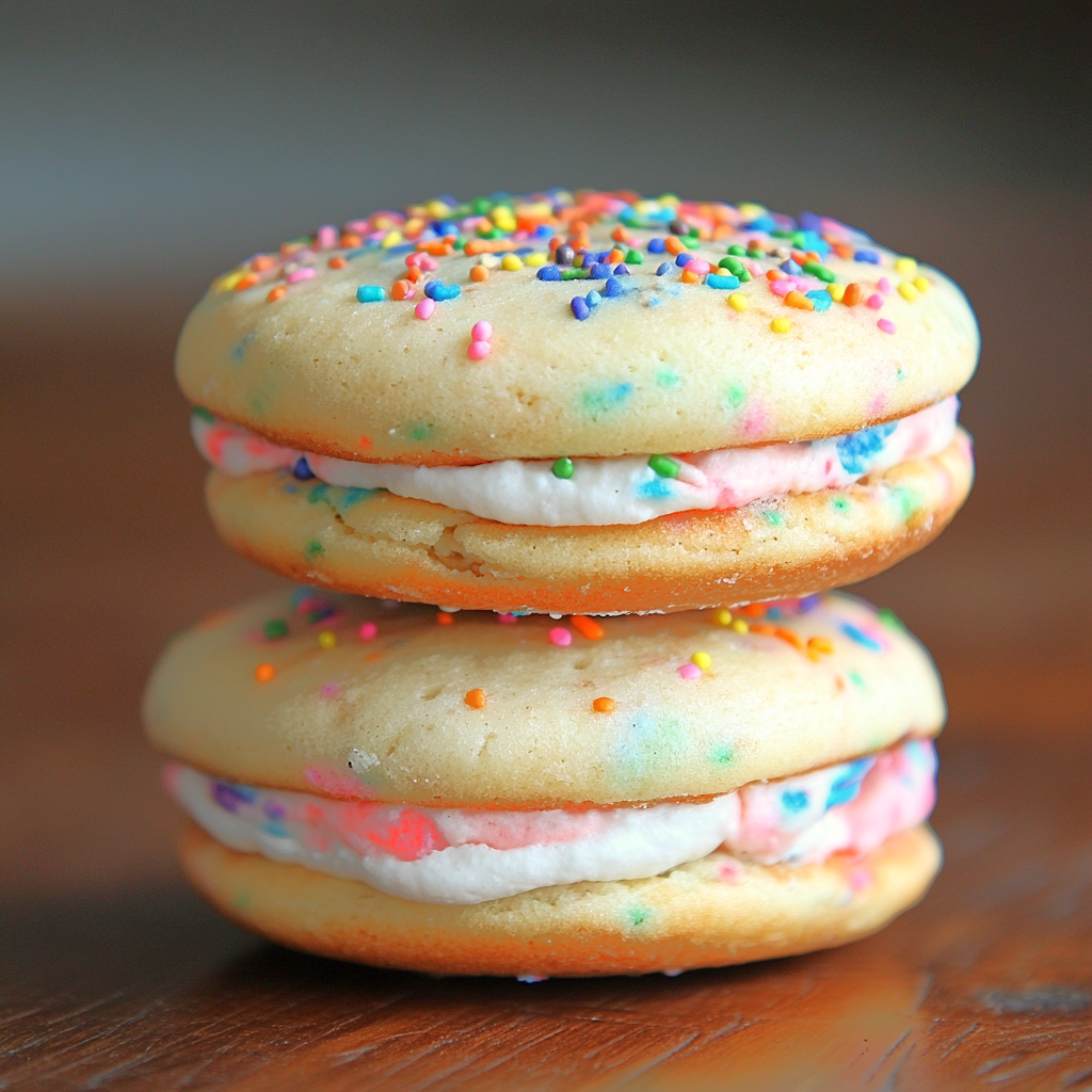 confetti whoopie pie sandwich cookies with marshmallow cream filling