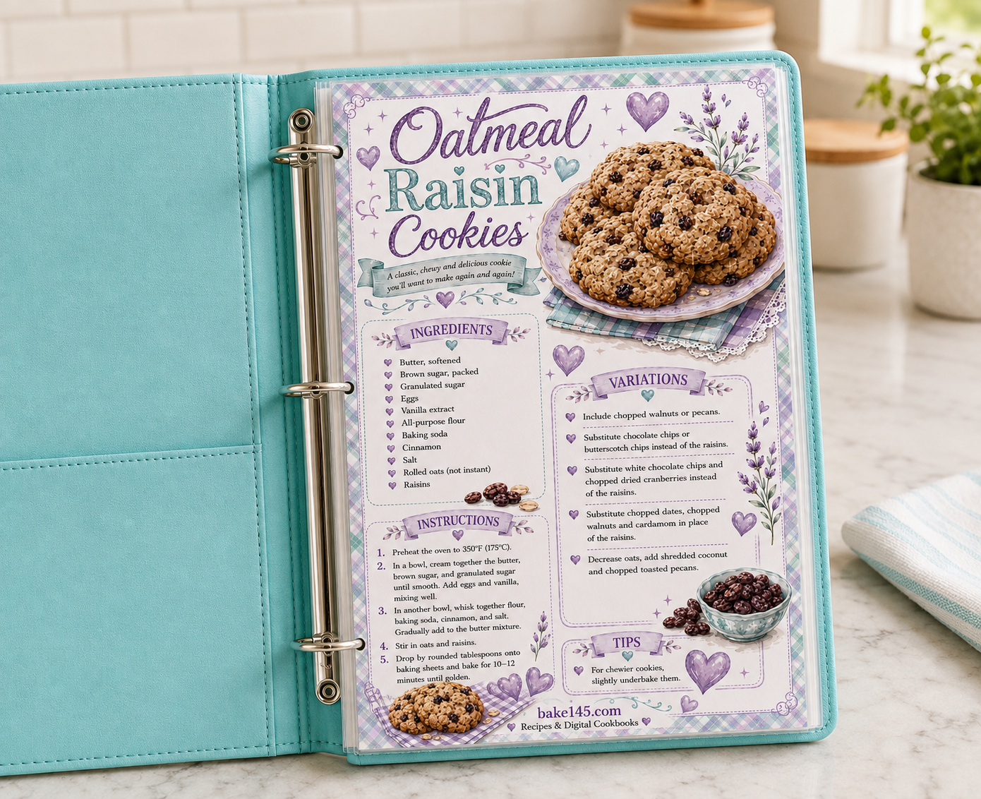 Oatmeal Raisin Cookies Recipe Card | Printable Art Recipe - PDF Digital Download (Copy)